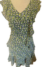 NWOT MICHAEL KORS DRESS GREEN/BLUE/WHITE FLOWERS BACK ZIPPER RUFFLES SZ XS