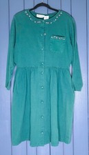 Vintage Forest Green Floral Trim Dress Medium Large Prairie Cottage Core AS IS