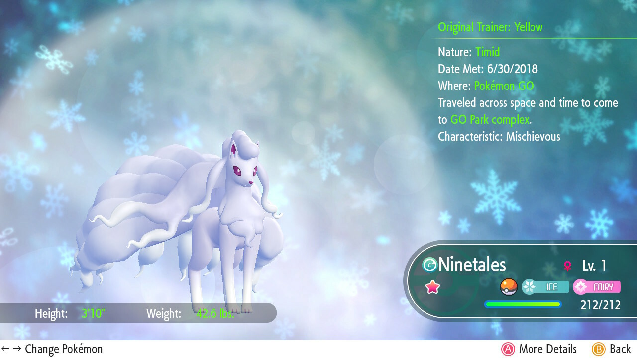 Pokemon Let S Go Pikachu Eevee Shiny 6 Ivs 1 Level Alola Ninetales Fast D Ebay