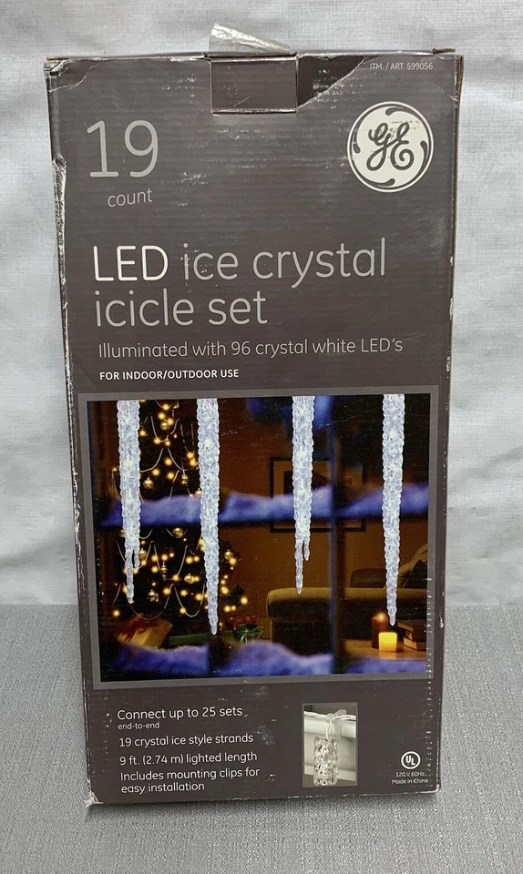 GE 19 Count Ice Crystal White LED Clear Icicle Christmas Lights 9 ft. Length - Image 2 of 3
