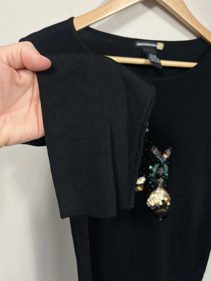 Свитер женский Sweaterworks черный с блестками рукав 3/4 ковбойский вестерн родео кантри - Изображение 4 из 4