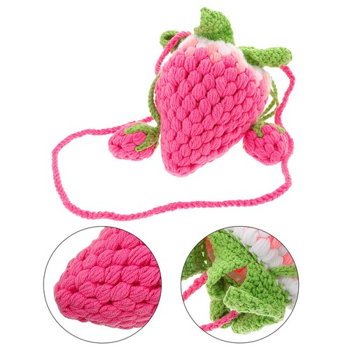 Bezaubernde Umhängetasche in Erdbeerform gestrickt Obstform Schultertasche - Bild 2 von 12