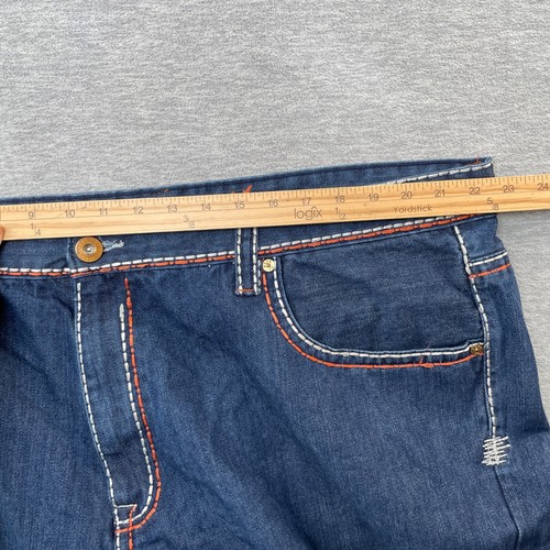 VTG Pepe UK Jean Denim Shorts Men 44 Flames Y2K Baggy Thick Stitch Grunge Hiphop - Picture 10 of 16