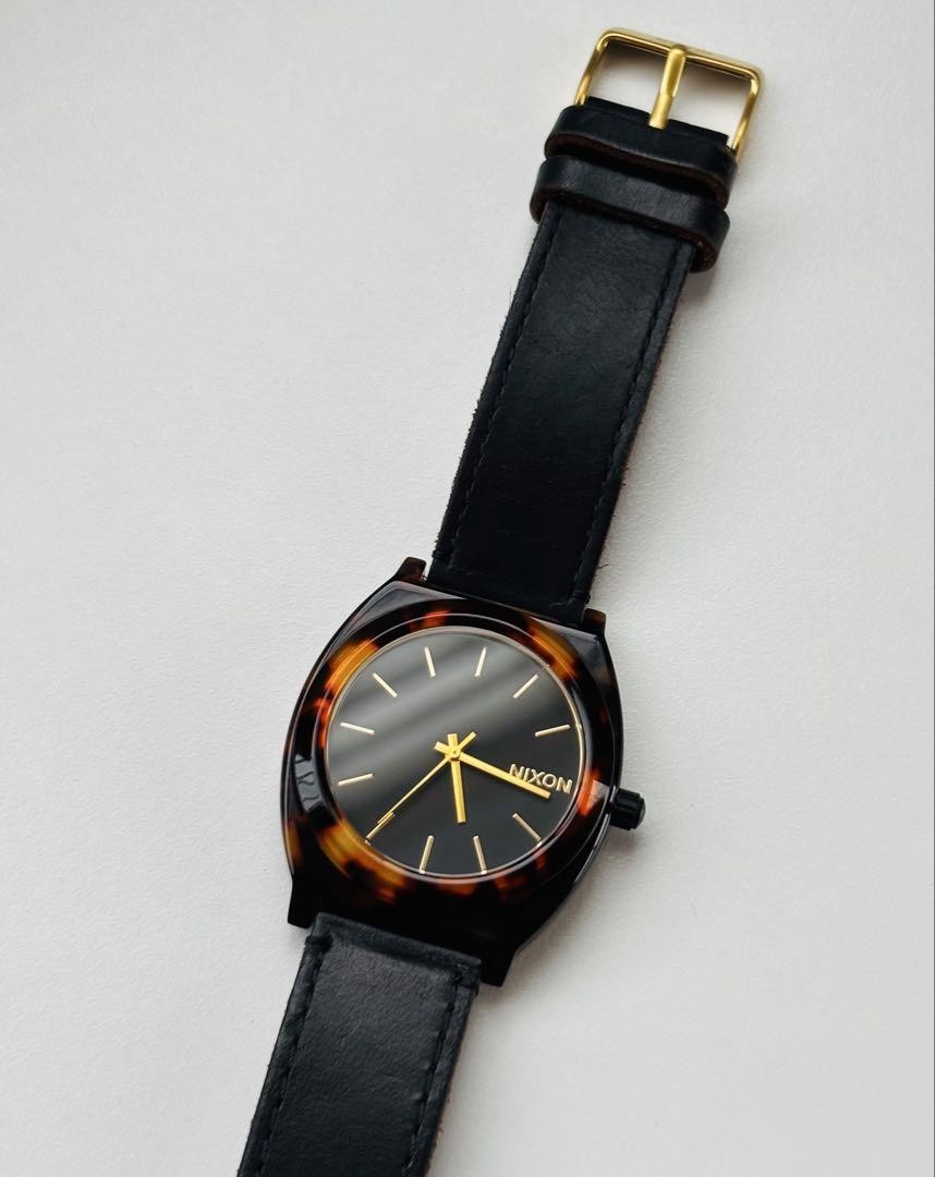 Nixon Time Teller Tortoiseshell Watch with Horween Leather Band  