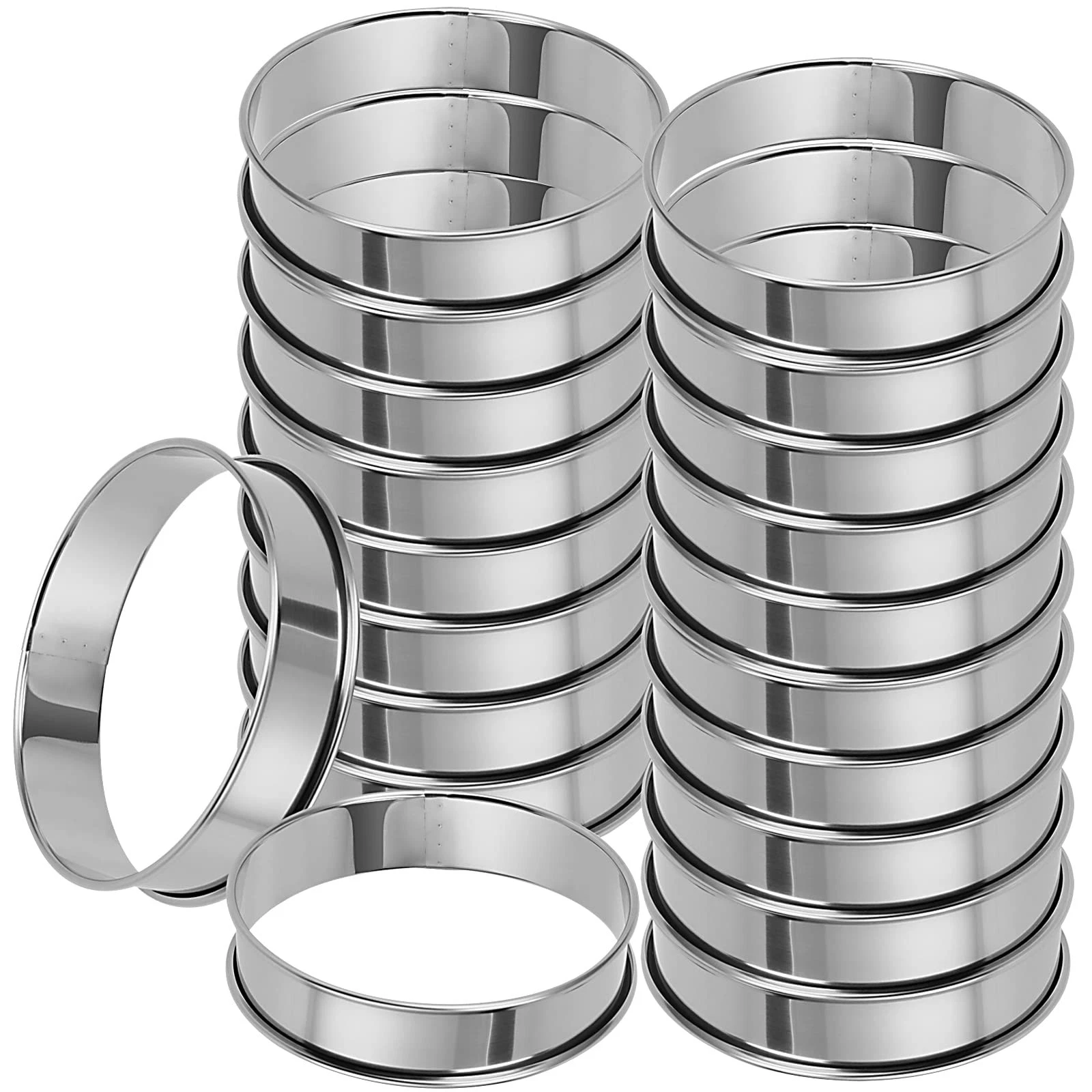 20 Pack 4 Inch English Muffin Rings, Double Rolled Tart Ring, Stainless Steel...