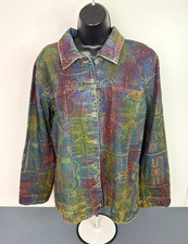 Chico's Women's Vtg Y2k Abstract Embroidered Denim Jacket Multicolored Size 2