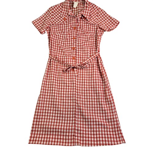 Vintage Gingham Shirt Dress Women Medium Red White Green Retro 60s 70s Mod MCM - Image 1