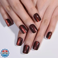 evpct Wine Red Cat Eye Extra Short Square Press on Nails, Petite 