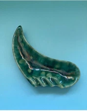 Vintage MCM Green Glazed Ceramic Pottery Ashtray Retro Mid Century Modern 60s 70