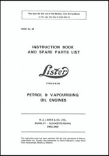 Lister D & DK Stationary Engine Instruction Book & Spare Parts List, Lister D