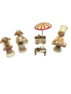 5 Piece Flade Olbernhau Bakery Dessert Vendors RARE West Germany Figurines Mini