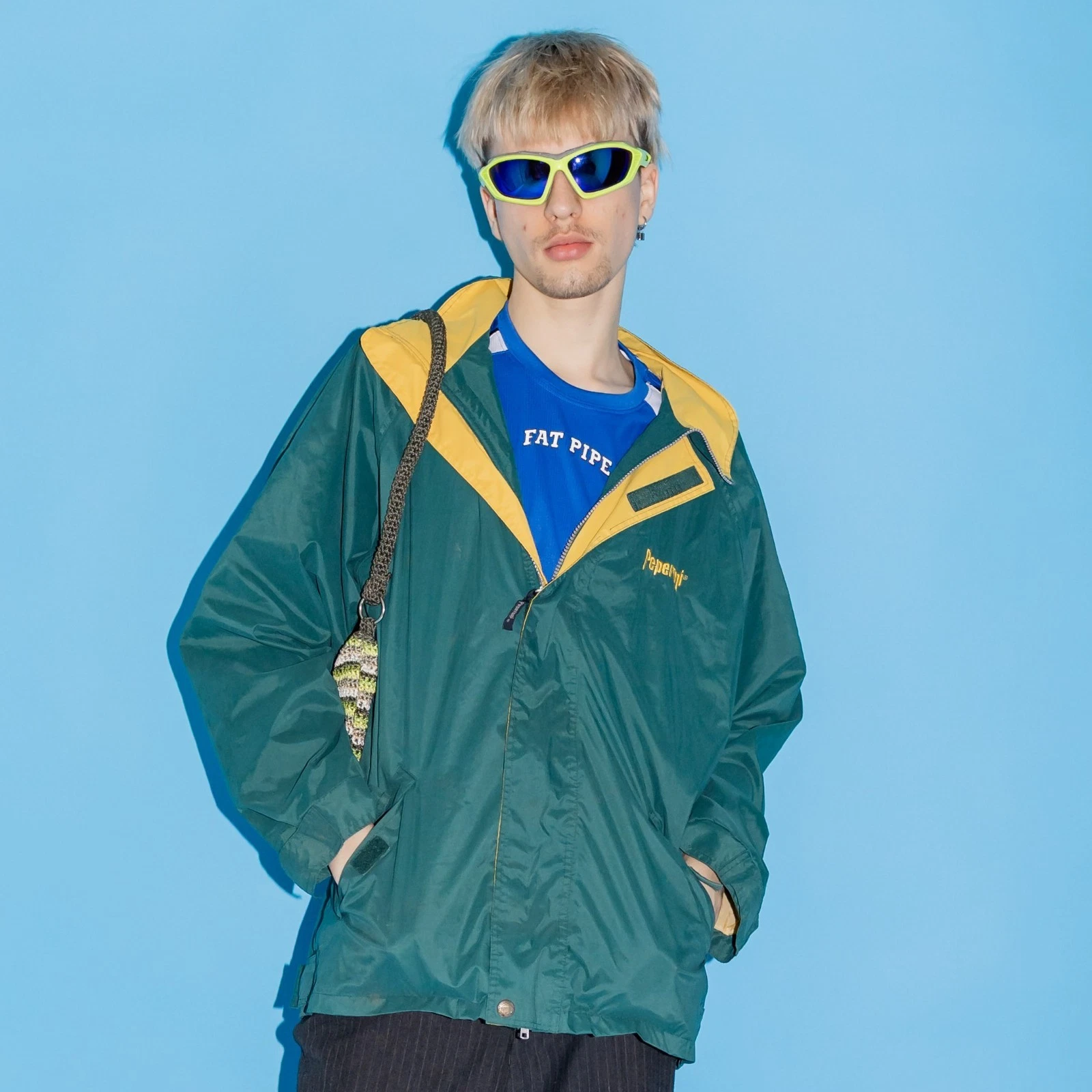 90's Vintage Golf Line by Peperoni zip up windbreaker in green & yellow
