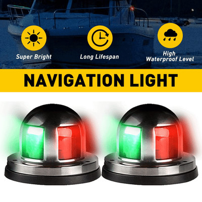 Pair Red & Green 16 LED Navigation Lights Marine Bow Light Lamp for Boat Pontoon