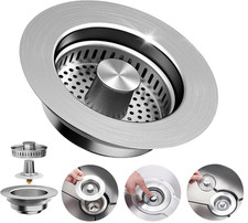 3-In-1 Kitchen Sink Drain Strainer - Pop up Sink Stopper, 304 Stainless Steel Si