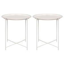 2x Matt White Round Steel Tray Tables Living Room Sofa Side End Coffee Table