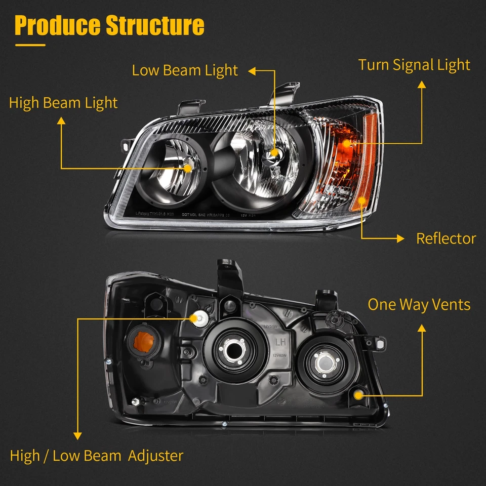 For 2001-2007 Toyota Highlander Headlight Assembly Black Housing Left+Right - Imagem 2 de 4