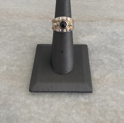 Schöner signierter Sterling Silber 925 Onyx Ring goldfarben Top Gr. 5