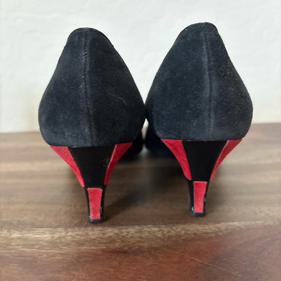 Vintage 1980s Bruno Magli shoes Leather  Made in Italy Black And Red 38 US 7.5 - Image 2 of 4