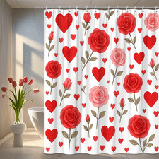 Red Rose and Heart Shower Curtain - Cute Floral Design
