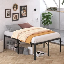 24 Inch High Full Bed Frame with Rounded Corner, Heavy Duty Metal Bed Frame Full