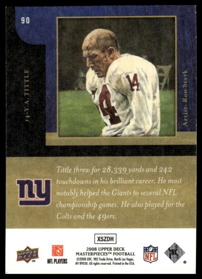 2008 Upper Deck Masterpieces #90 Y.A. Tittle - Image 2 of 2