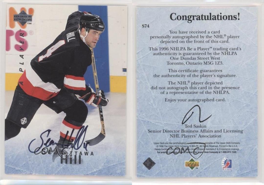 1995-96 Upper Deck Be a Player Auto Sean Hill #S74 Auto 9b4