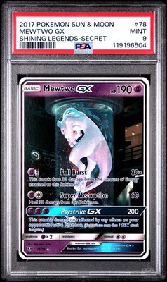 2017 POKEMON SUN & MOON SHINING LEGENDS SECRET #78 MEWTWO GX PSA 9