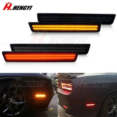 4x Pour Dodge Challenger 15-21 feu de Position Latéral LED Avant et Arrière Fumé - Photo 1/4