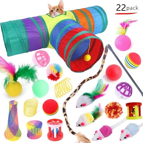 Cat Toy Set 22 Piece Cat Tunnel Feather Teaser Ball Kitten Toys UK