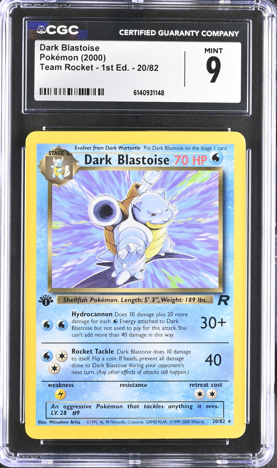 CGC 9 MINT Dark Blastoise 20/82 Team Rocket 1st Edition Pokemon Card