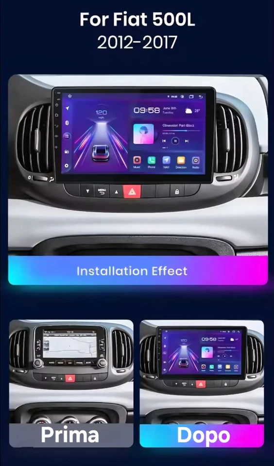 Autoradio Android 9" Fiat 500L 2012-2017 GPS Navi CarPlay Android Auto WiFi BT - Immagine 4 di 4