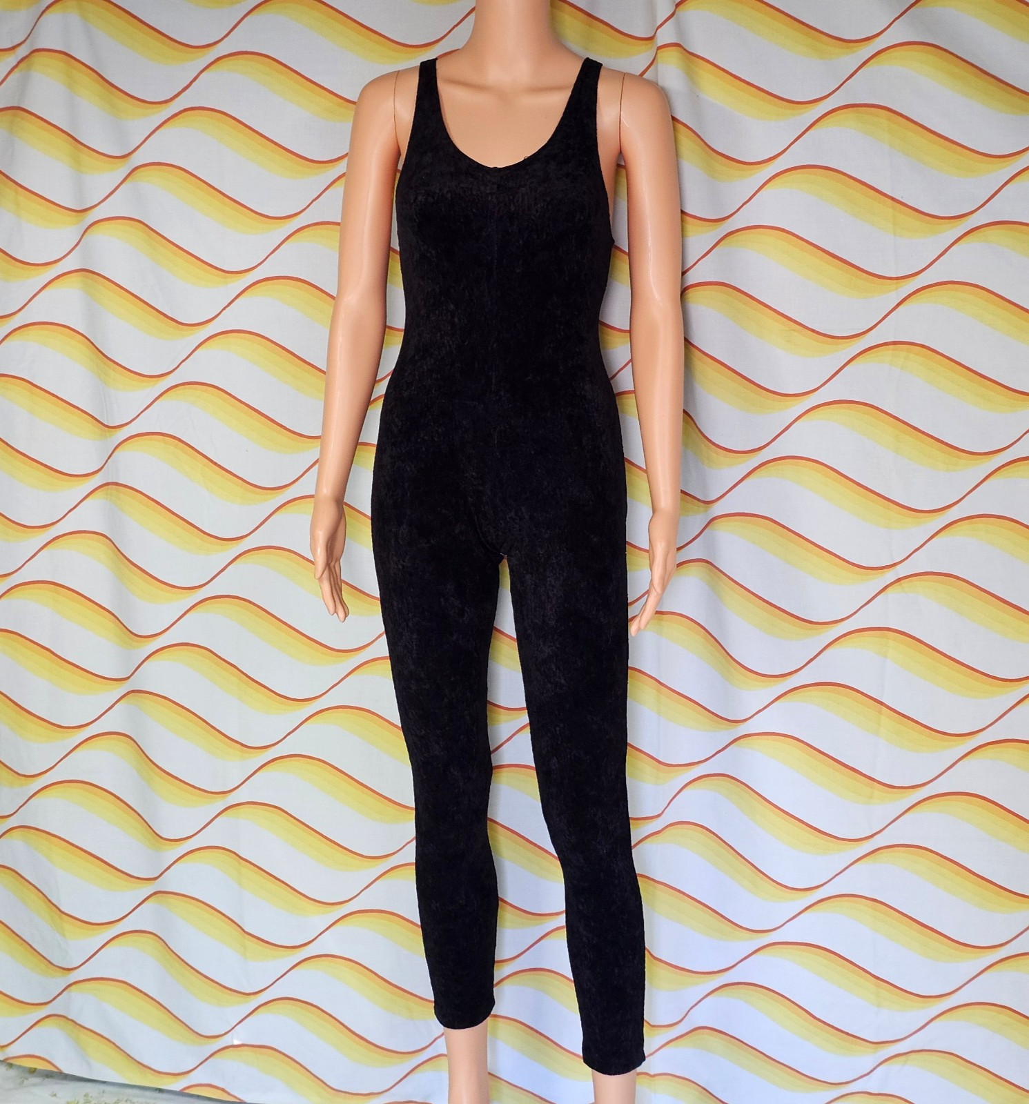 Womens Vintage Black Tank Top Jumpsuit Catsuit Workout 80s 90s Bodycon Sexy
