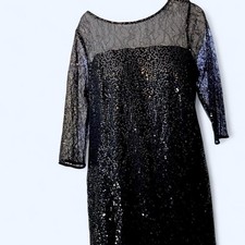 Ann Taylor Black sequin dress with sheer sleeves and lining #sequindress 6p