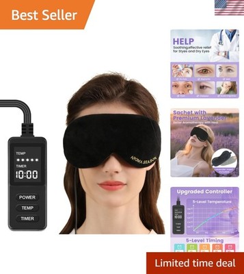 Warm Lavender Aromatherapy Eye Mask with 5 Temperature Settings - Black