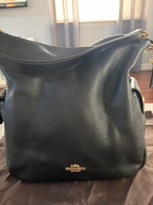COACH Pennie Shoulder Bag Black Pebble Leather Gold Hardware 6152 