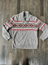 OshKosh B'gosh Sweater Boys Sz 8 Gray Red Collared Argyle Knit Pullover EUC