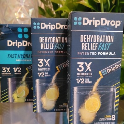3x DripDrop DeHydration Relief Lemon Lime Electrolyte Hydration Drink Mix 24ct