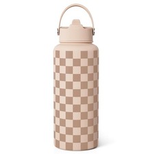 32 oz Beige Checkerboard Insulated Stainless Steel Water Bottle Straw Lid Cup