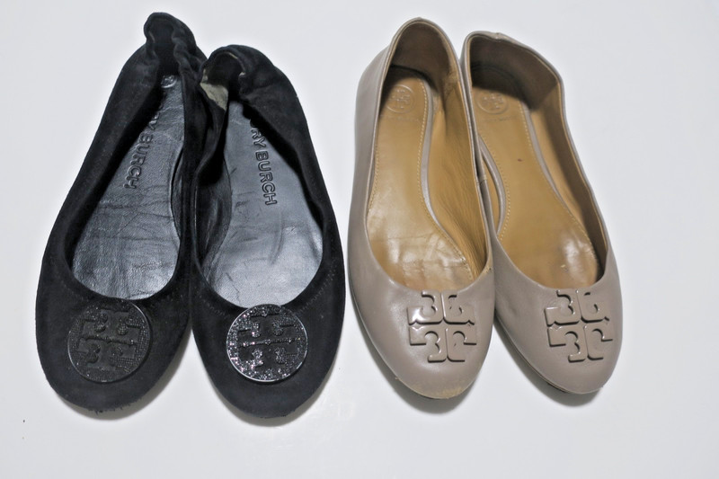 2 Lot Tory Burch Women's Slip-On Ballet Flats Size 7.5 Black/Beige