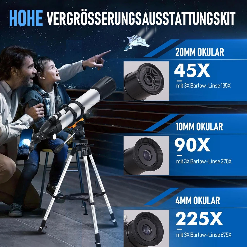 Teleskop Fernrohr 70/300 90/900 Astronomie  mit Dreibein Stativ für Kinder Gift - Bild 2 von 4