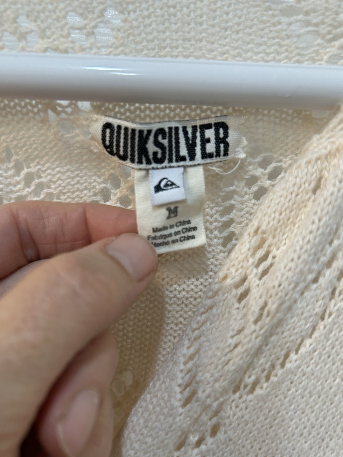 Quiksilver 100percent Cotton Crochet Knit Cardigan Sweater Sz M Coastal Boho Hippie image 3