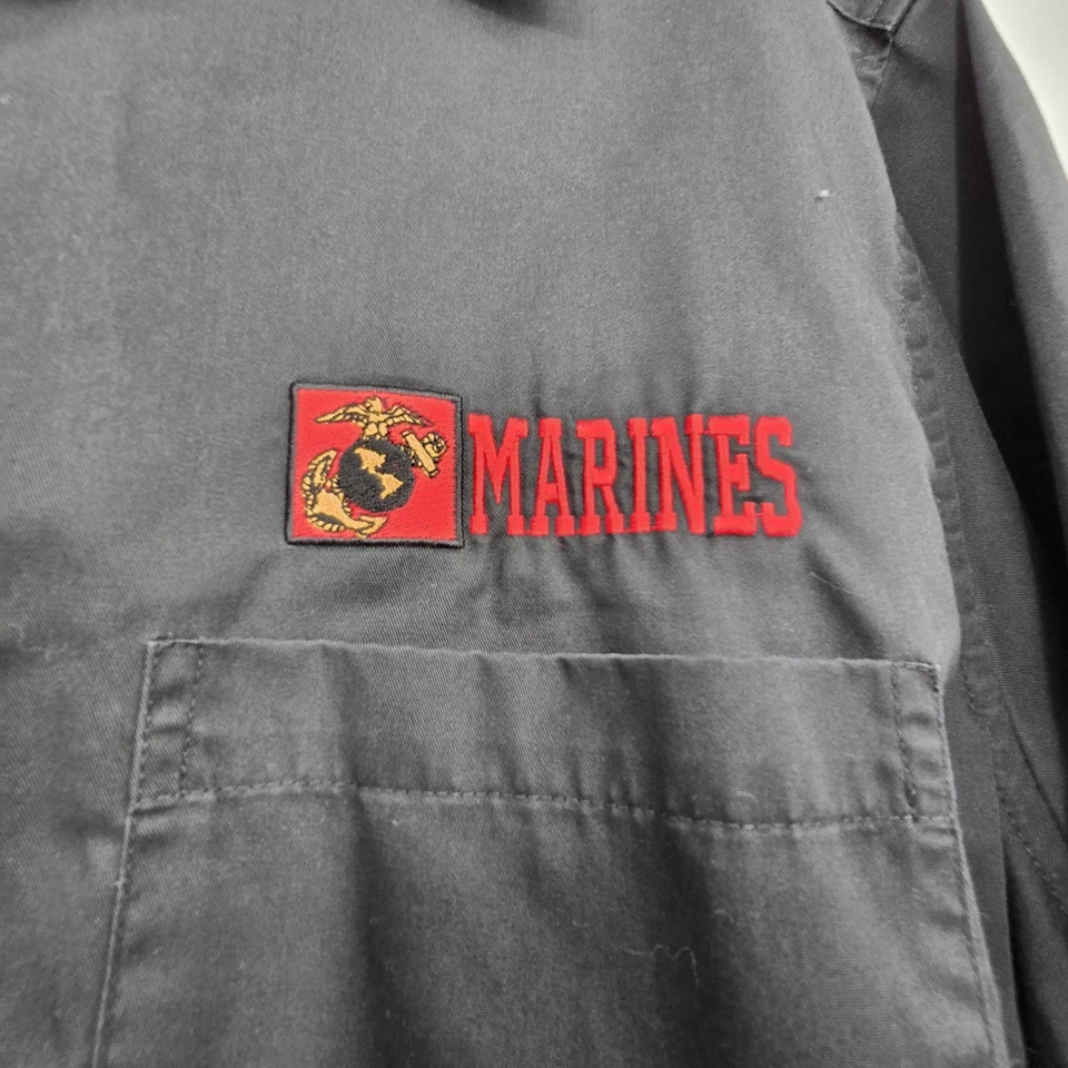 Vintage Jerzees Marines Button Down Shirt Mens LG Black Short Sleeve Embroidery  - Image 3 of 4