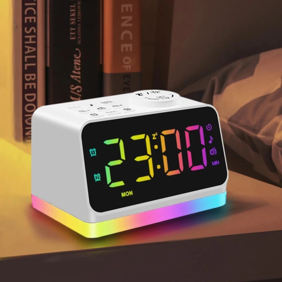 Elegante Reloj Despertador Digital con Radio FM y Luz Nocturna 8 Colores para Dormitorios Foto 3 de 4