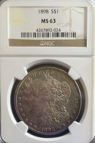 1898 P Morgan Silver Dollar NGC MS 63 Heavy Rainbow Toning