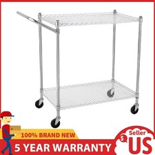 2 Tier Rolling Utility Cart with Wheels Handle ,Heavy Duty Wire Shelves Cart