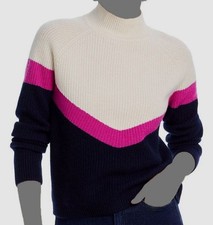 Aqua Women's Ivory Color Block Chevron Cashmere Sweater Size M