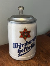 Vintage Würzburger Hofbräu Glaze Stoneware Beer Stein Mug 0.5L Lid Germany Krug