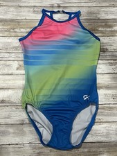 GK Elite Girls AM Adult Medium Rainbow High Neck Key Hole Leotard