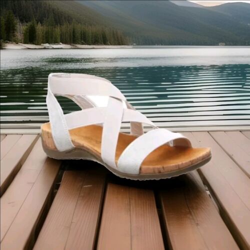 BEARPAW Silver Sandal Size 9 Open Toe Brea EUR 40 UK 7 Strappy Shoe - Picture 2 of 13