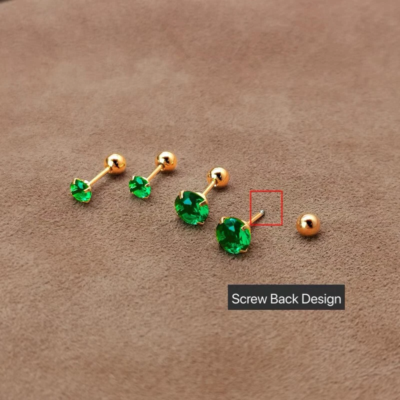 Aretes para mujer de acero quirúrgico verde circonita cúbica cristal tornillo trasero 3/4/5/6 mm 2 piezas Foto 3 de 4